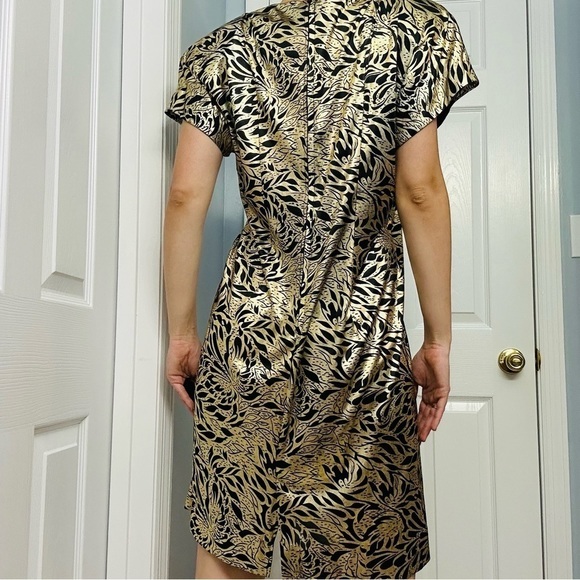 Vintage Diane Von Furstenberg Dress Mini 80s Metallic Gold Black New Years - Picture 2 of 6